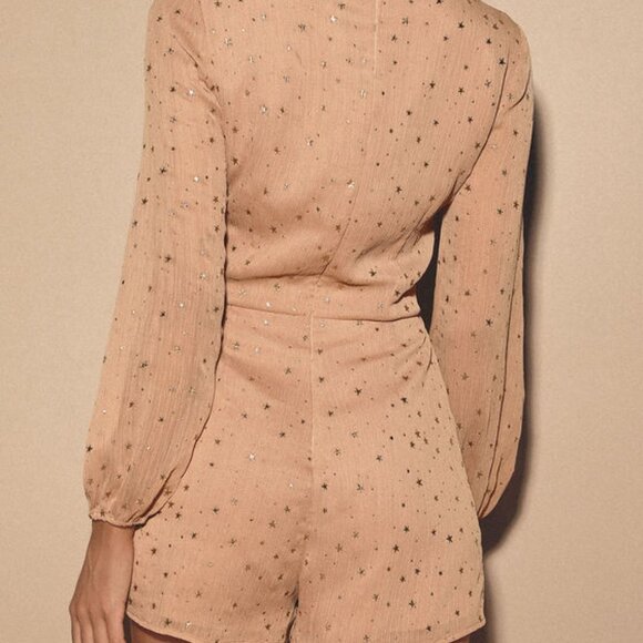 LULUS Whimsical Dreams Blush Star Print Surplice Romper Size Large CUTE BLUSH - Picture 3 of 10
